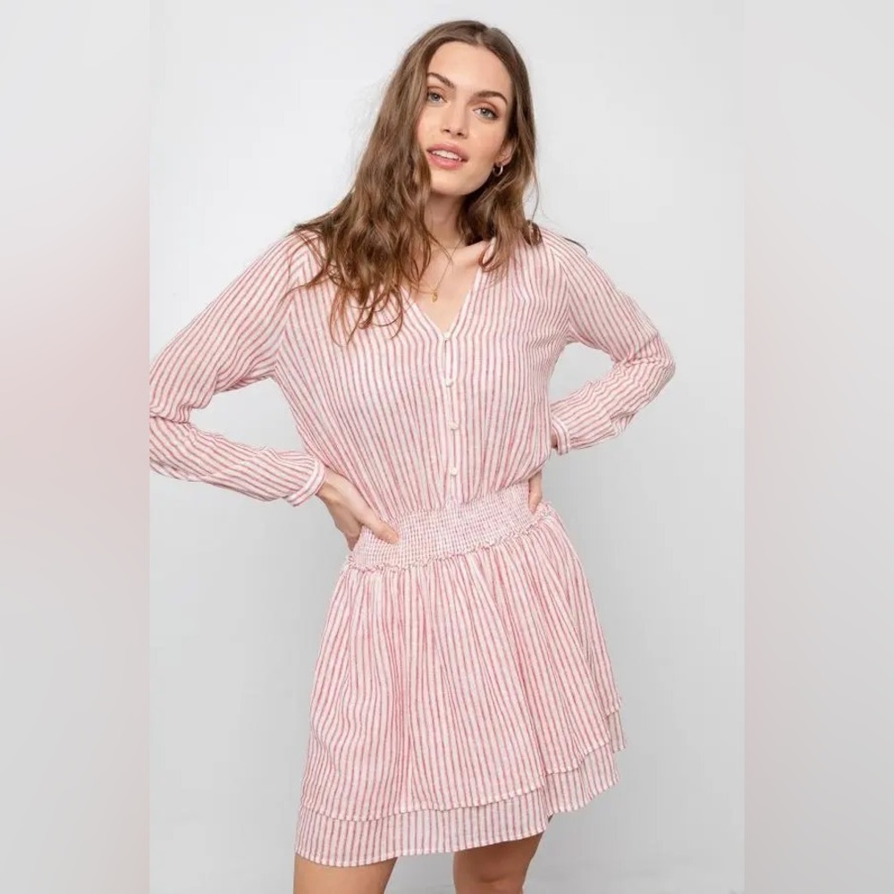 Rails Jasmine Smocked Waist Mini Dress in Belmont Red / White Stripe